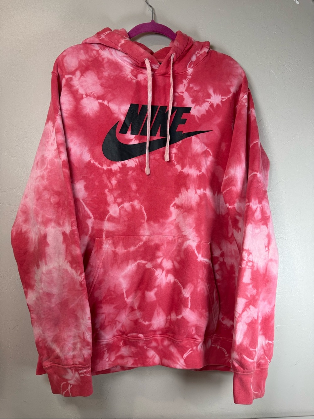 Nike Big Swoosh Acid Wash hoodie redish/pink